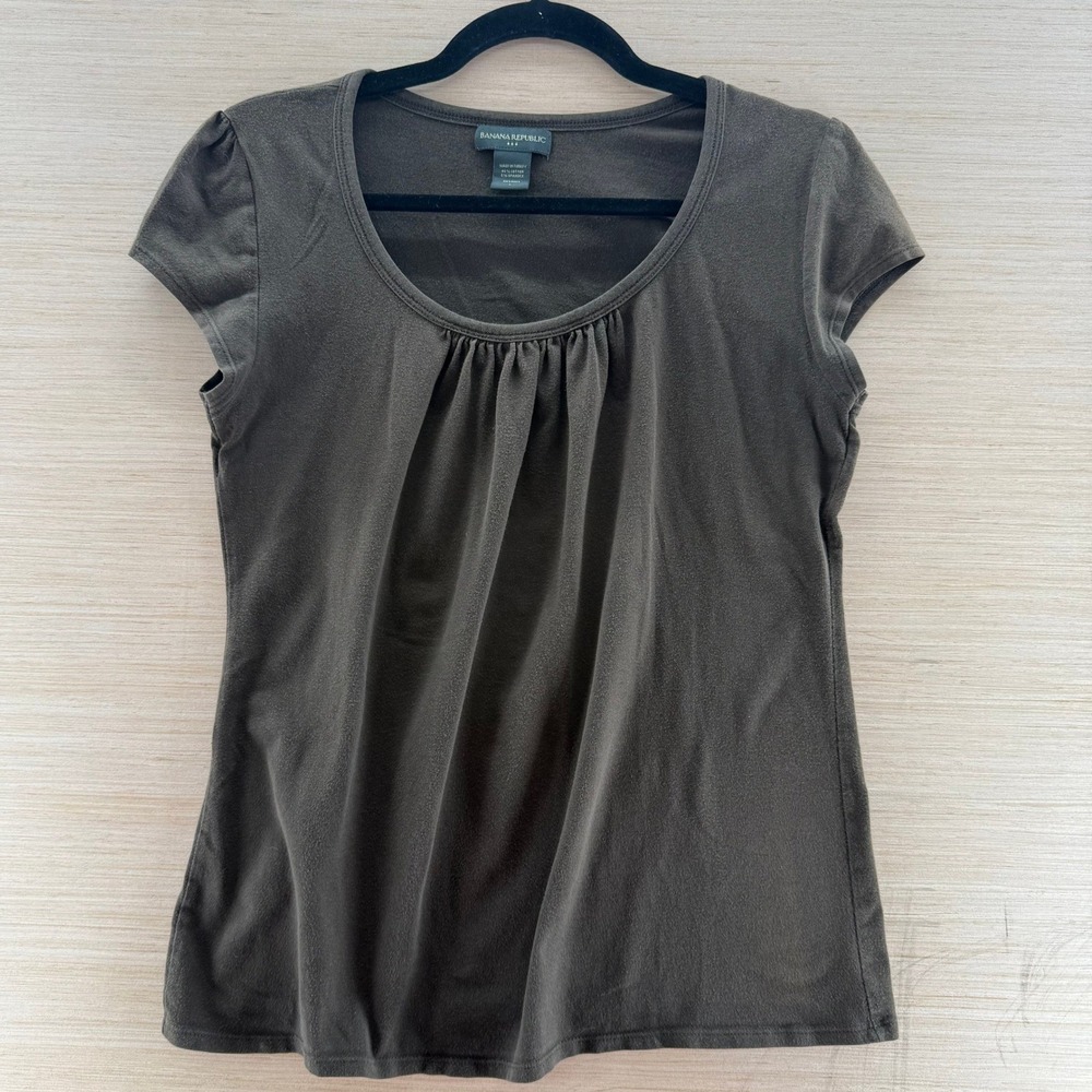 Banana Republic Womens Cap Sleeve Pleated Scoop Neck Top Dark Brown Casual Large